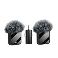 Micrófonos solaperos inalámbricos, dual, 3 en 1, F11-2, USB-C, Lightning, 3.5 mm, recargables, negro