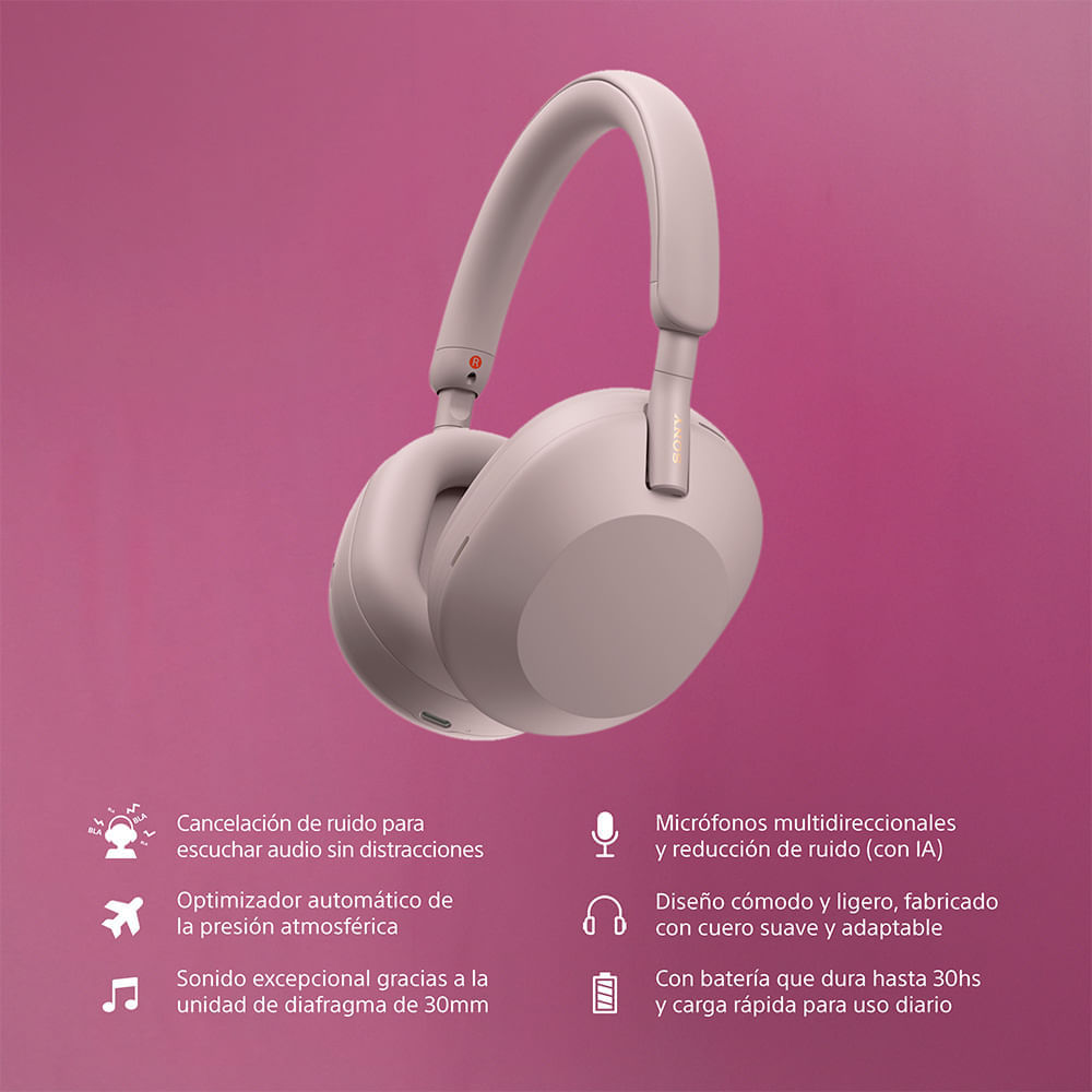 Imagen 2 del producto Audífonos con cancelación de ruido Sony WH-1000XM5, bluetooth, audio premium, llamadas claras, rosado