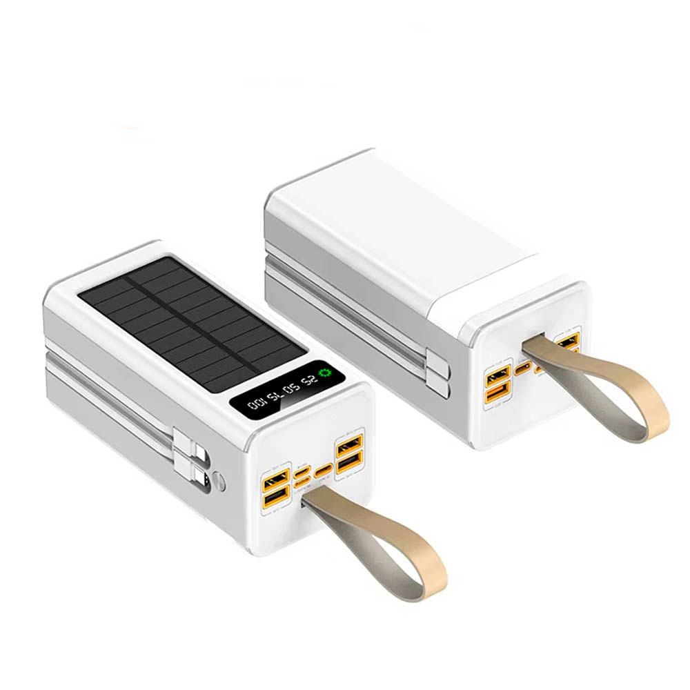 Cargador portátil Demgel, DE-2024, 55000 mAh, solar, 25W, cables integrados, blanco