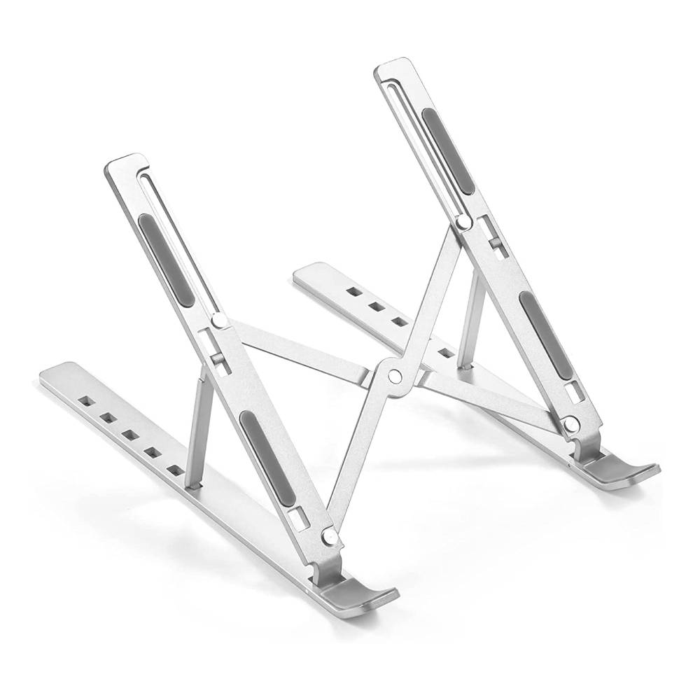 Soporte para laptop Coolbox Teraware 17", pegable, 6 niveles, diseño ergonómico en aluminio plateado