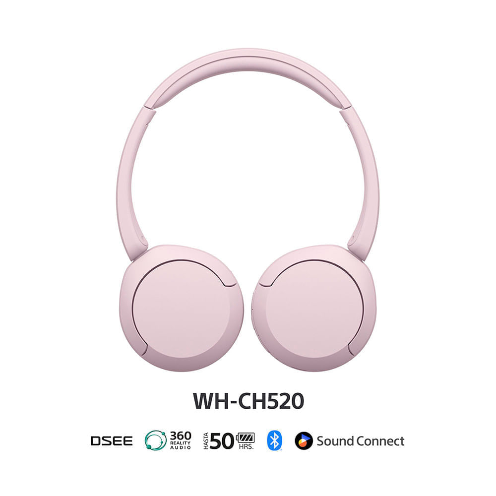 Imagen 2 del producto Audífonos bluetooth on ear Sony WH-CH520, almohadillas acolchadas, máx 50 horas, control de música y llamadas, rosado