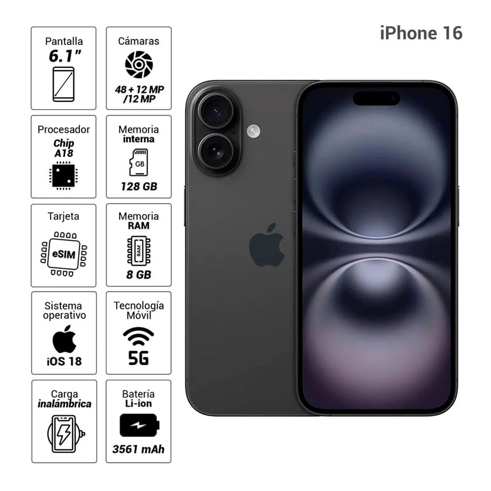 Imagen 2 del producto iPhone 17 5G 256GB, 8GB RAM, cámara trasera 48MP y frontal 18MP, pantalla 6.3"", negro