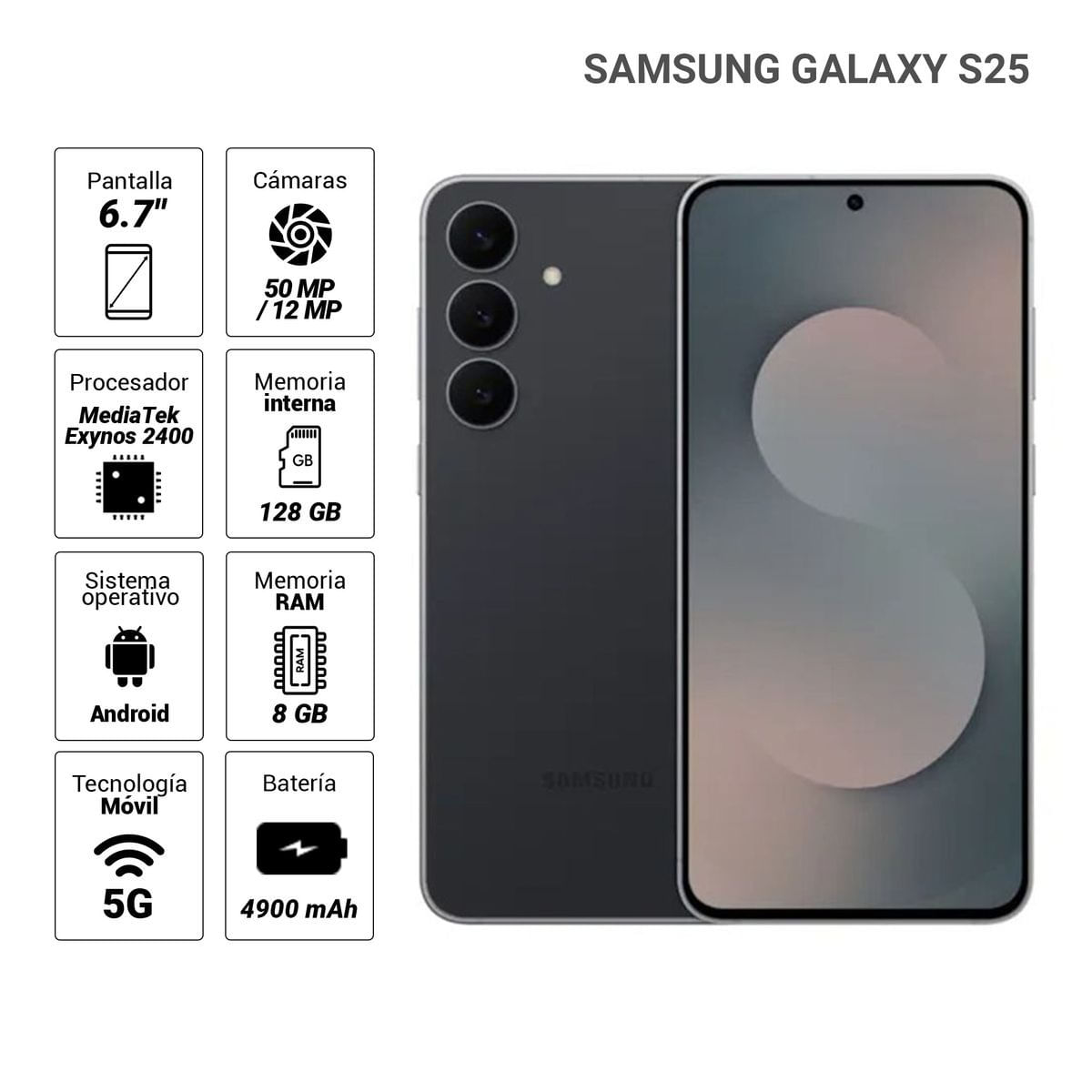 Imagen 2 del producto Celular Samsung S25 FE 5G 128GB, 8GB RAM, Cámara trasera 50MP y Frontal 12 MP, 6.7"", negro