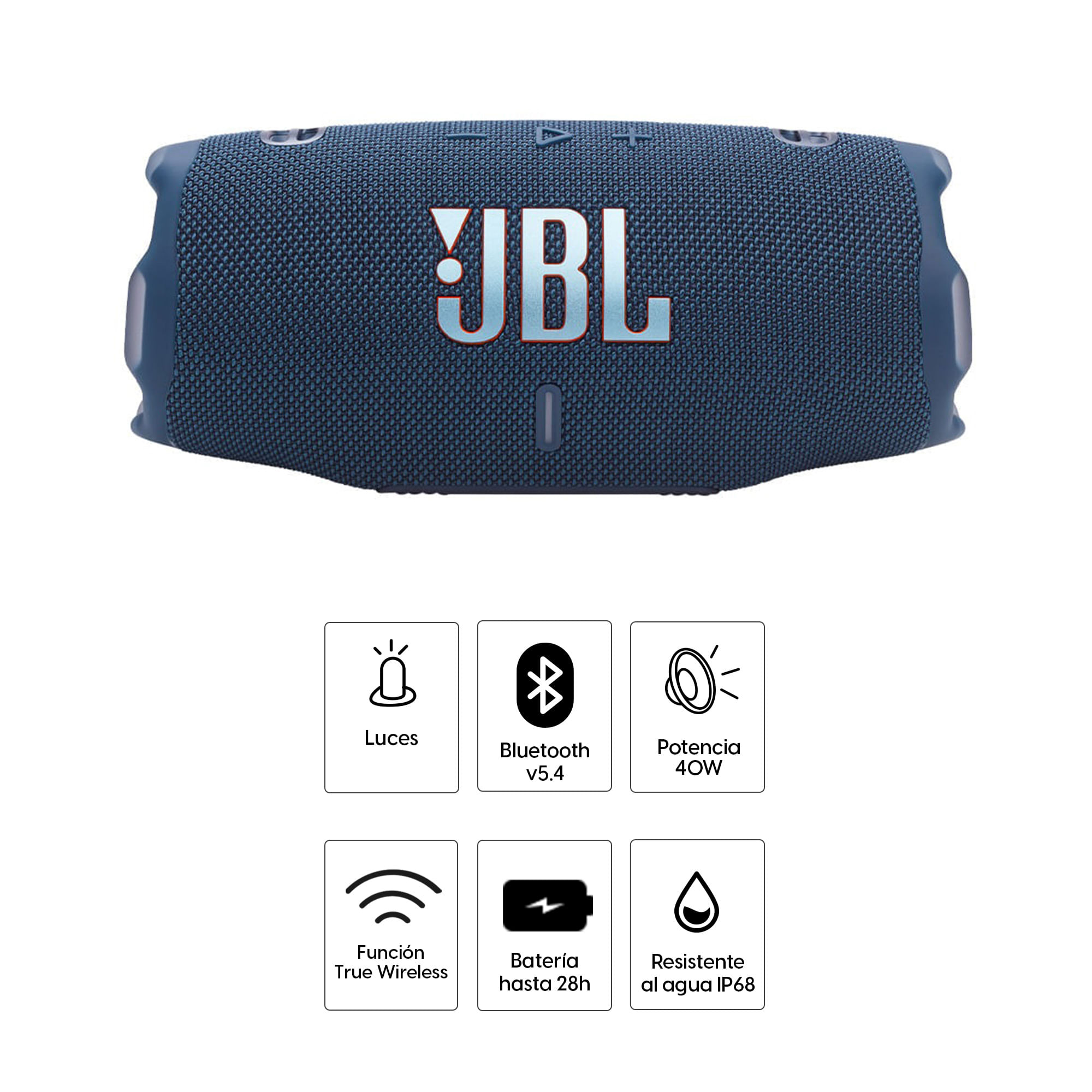 Imagen 2 del producto Parlante Bluetooth JBL Charge 6 con Auracast 40W, IP68, hasta 28 horas de reproducción, puerto de carga USB-C, azul