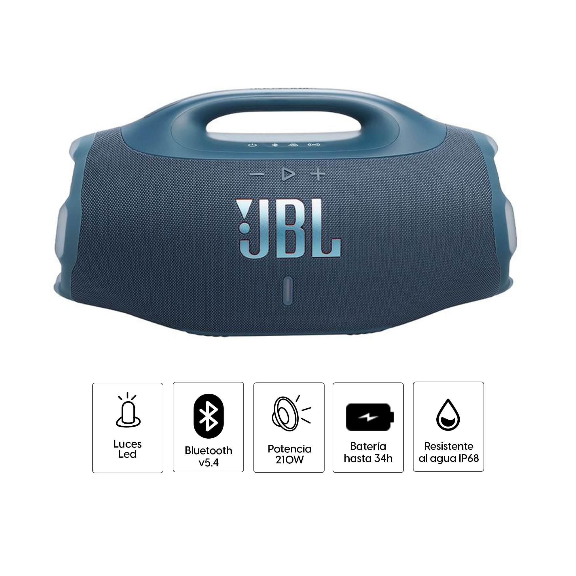 Imagen 2 del producto Parlante bluetooth JBL Boombox4 portátil, potencia 210W, resistente al agua IP68, hasta 34 horas de reproducción, azul