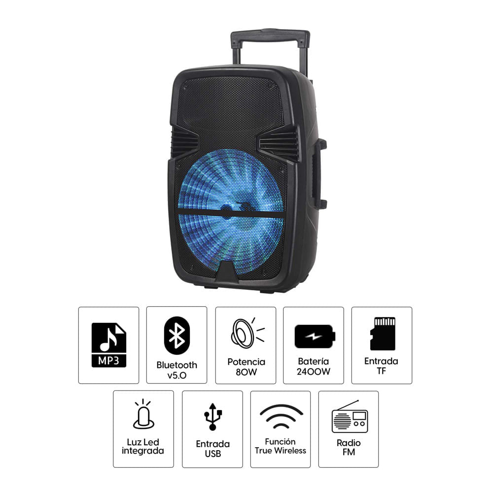 Imagen 2 del producto Parlante de torre bluetooth Decibel, altavoces de 15"", 80W, USB, TWS, BT, FM, TF, control remoto y trípode