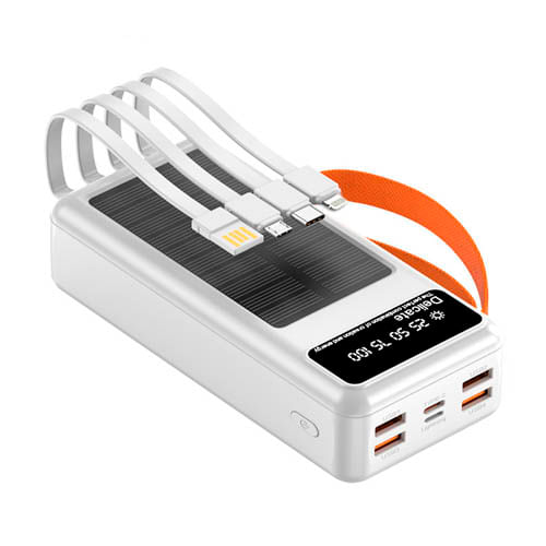 Power Bank Demgel 45000mAh solar con linterna, 4 salidas USB, blanco