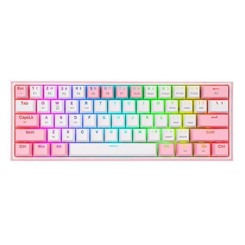 Teclado gamer inalámbrico Redragon Fizz Pro, bluetooth, mecánico, idioma español, blanco y rosado