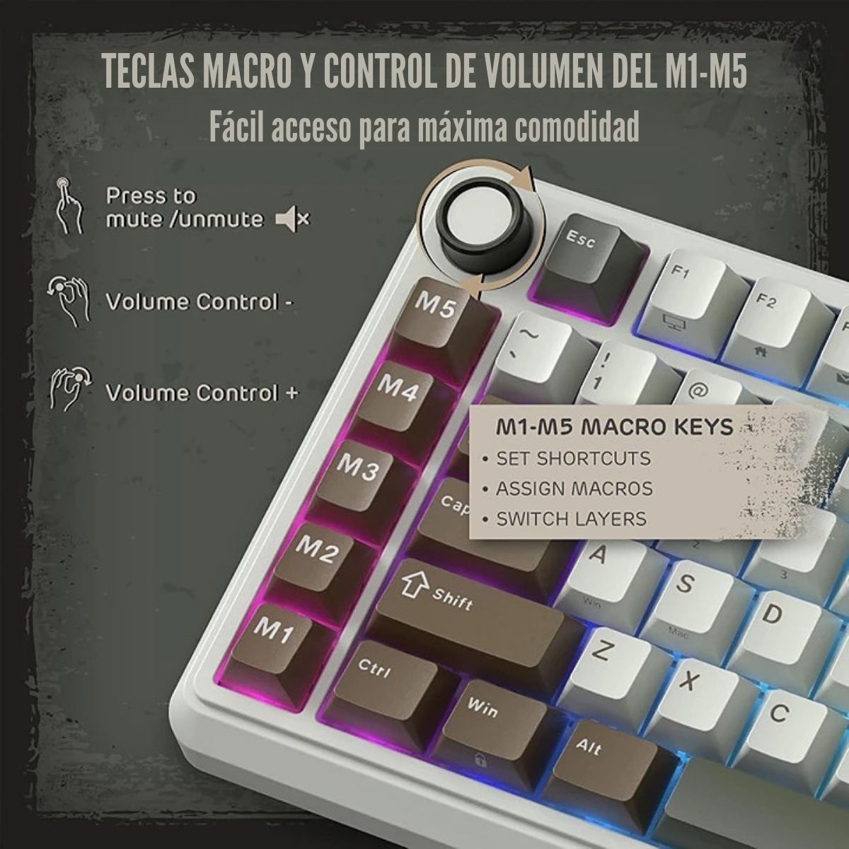 Imagen 2 del producto Teclado gamer inalámbrico Royal Kludge L75, bluetooth, mecánico, idioma español, verde crema