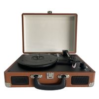 Tornamesa bluetooth Richards XR-636BP, puerto USB/SD/RadioFM, acabado elegante en cuero, marrón