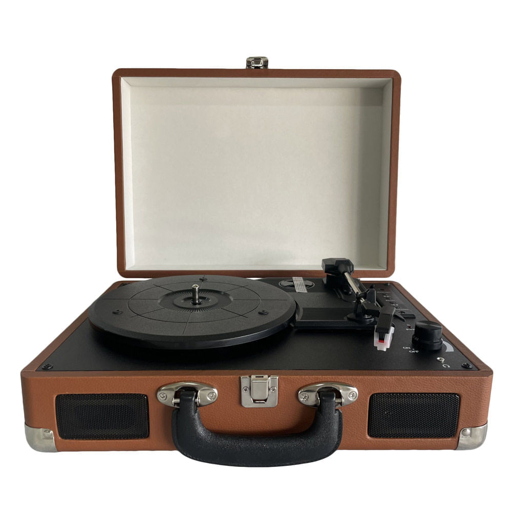 Tornamesa bluetooth Richards XR-636BP, puerto USB/SD/RadioFM, acabado elegante en cuero, marrón