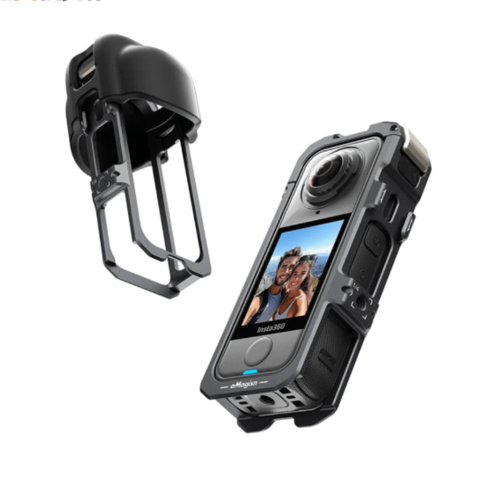 Carcasa de aluminio Amagisn  + protector de lentes de silicona para insta360 x4 Air, negro