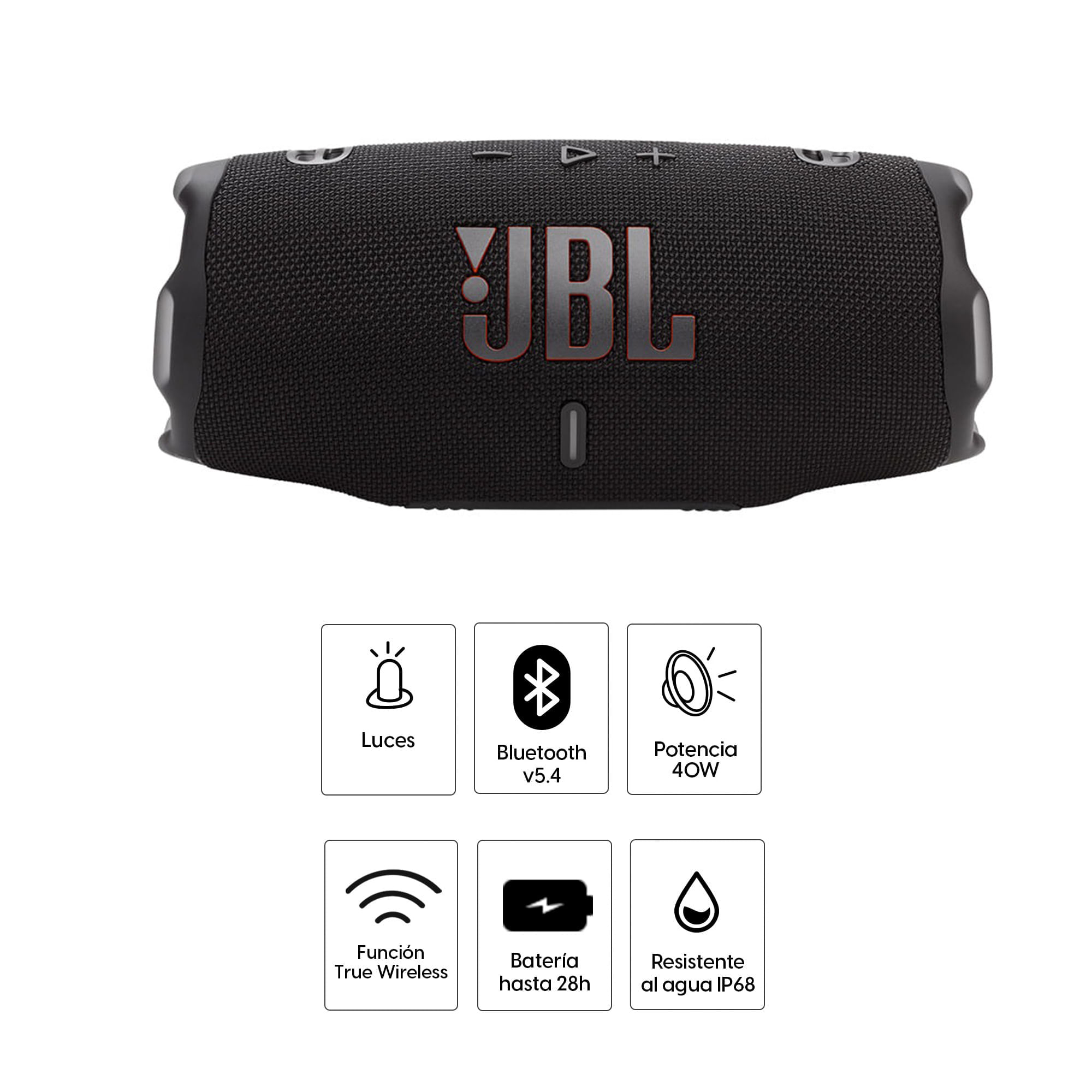 Imagen 2 del producto Parlante bluetooth JBL Charge 6 con Auracast 40W, resistente al agua IP68, hasta 28 horas de reproducción, negro