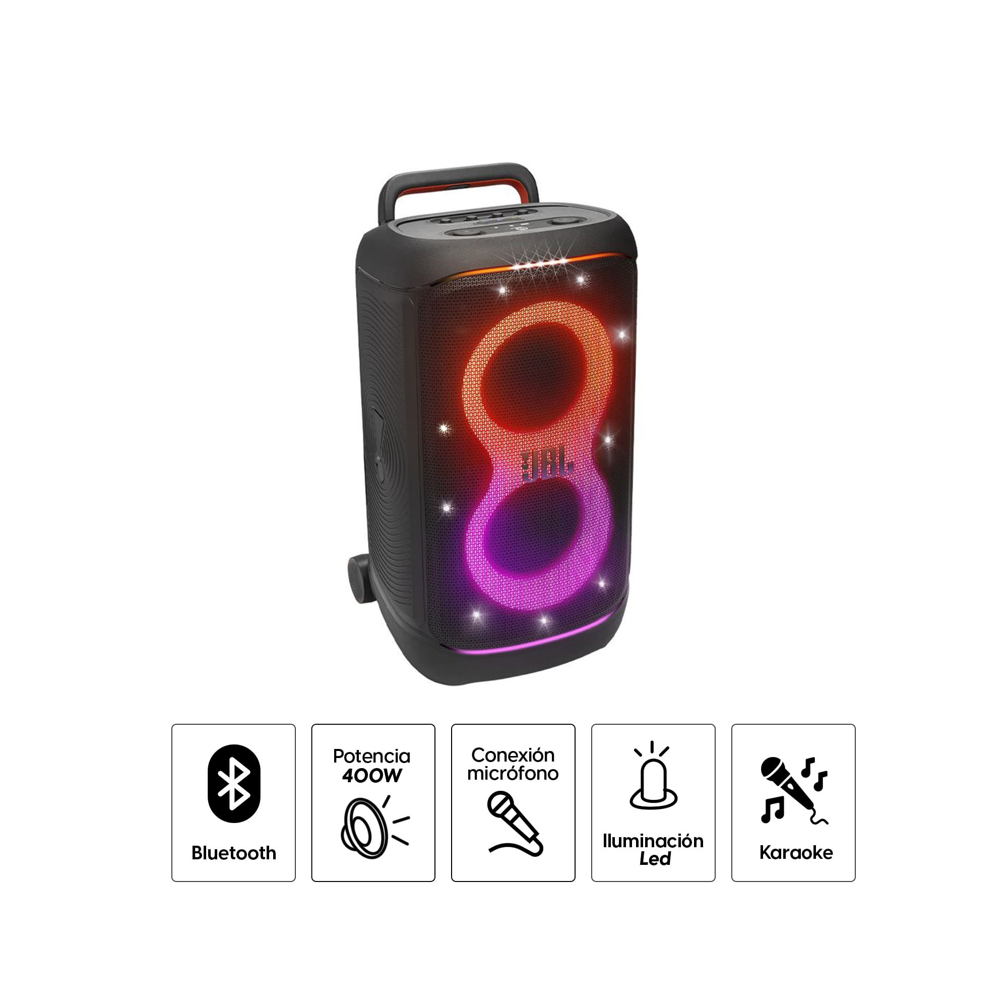 Imagen 2 del producto Parlante de torre bluetooth JBL Partybox 520 potencia 400W, resistente al agua IPX4, hasta 15 horas de reproducción, negro