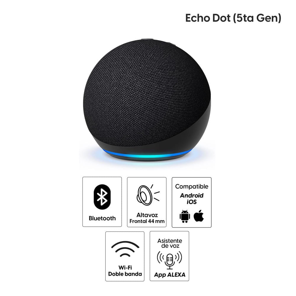 Imagen 2 del producto Combo: Parlante inteligente Amazon Echo Dot 5ta gen + Enchufe inteligente Nexxt Nhp-S611m + Foco inteligente Nexxt led multicolor 9W