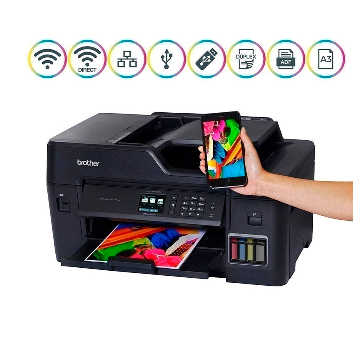 Imagen 2 del producto Impresora multifuncional Brother MFC-T4500DW, inyección de tinta, inalámbrica, Wi-Fi, con tanques recargables