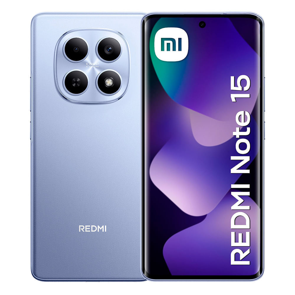 Celular Xiaomi Redmi Note 15 4G 256GB, 8GB RAM, cámara principal 108MP + 2MP, frontal 20MP, 6.7", morado