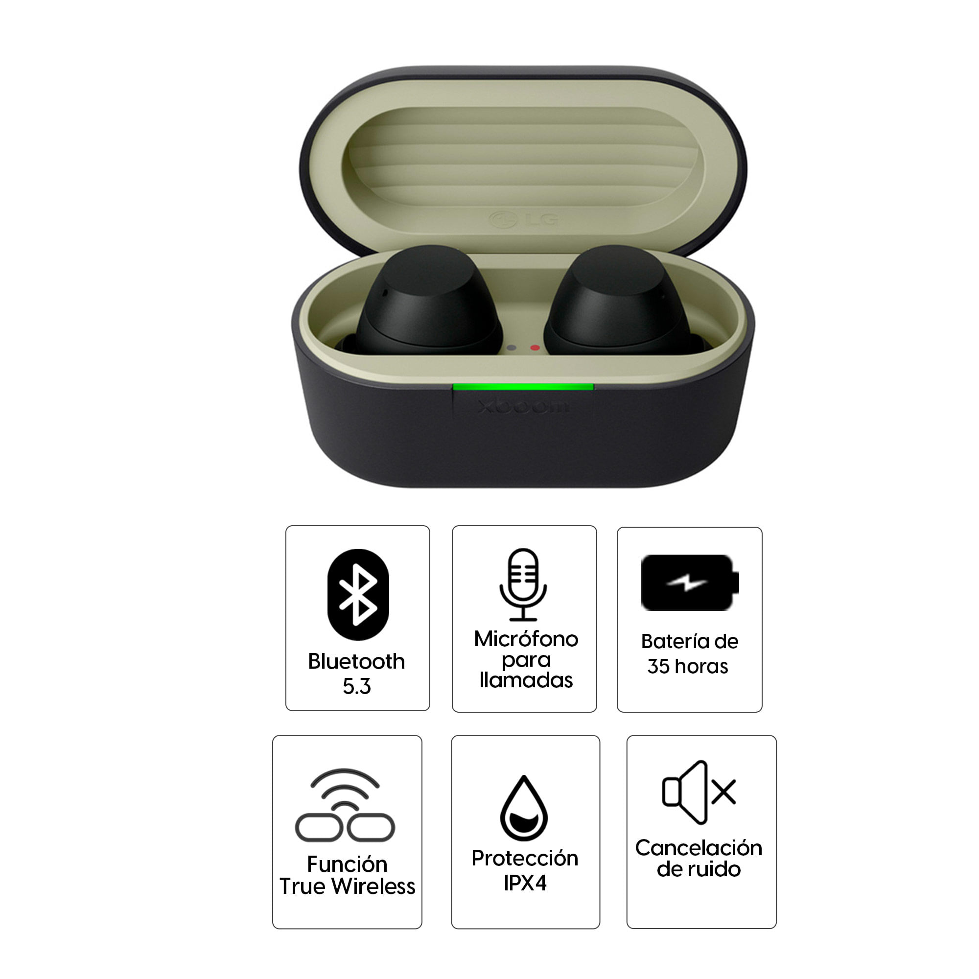 Imagen 2 del producto Audífonos bluetooth True Wireless LG Buds Lite resistente al agua IPX4, con cancelación de ruido, duración hasta 35 horas, negro