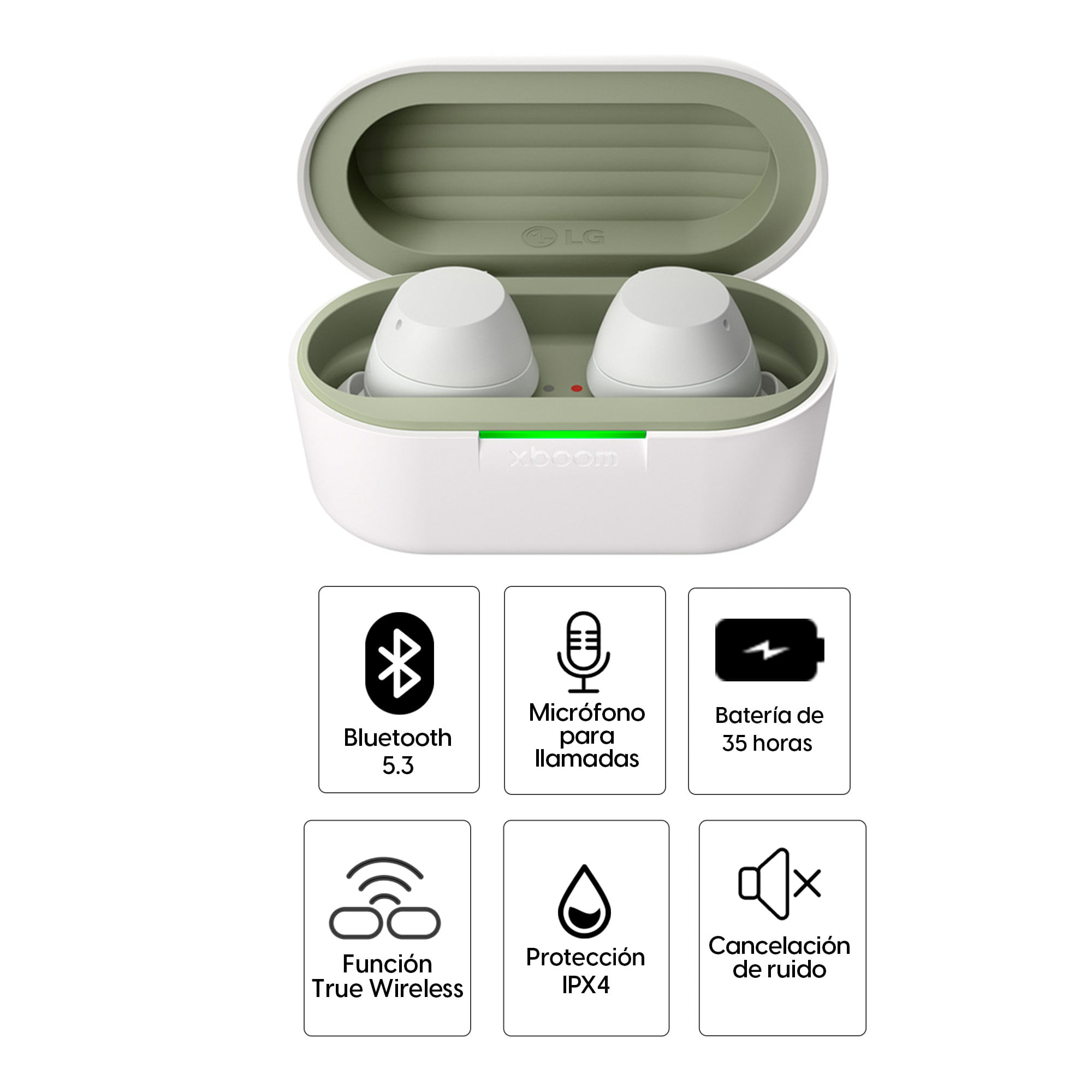 Imagen 2 del producto Audífonos bluetooth True Wireless LG Buds Lite resistente al agua IPX4, con cancelación de ruido, duración hasta 35 horas, blanco