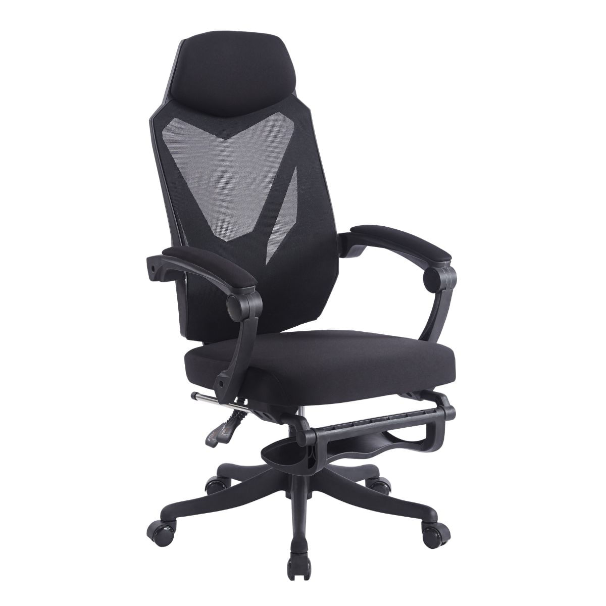 Silla gamer ergonómica Astra, respaldo de malla, reclinable 135°, reposapiés integrado, negro