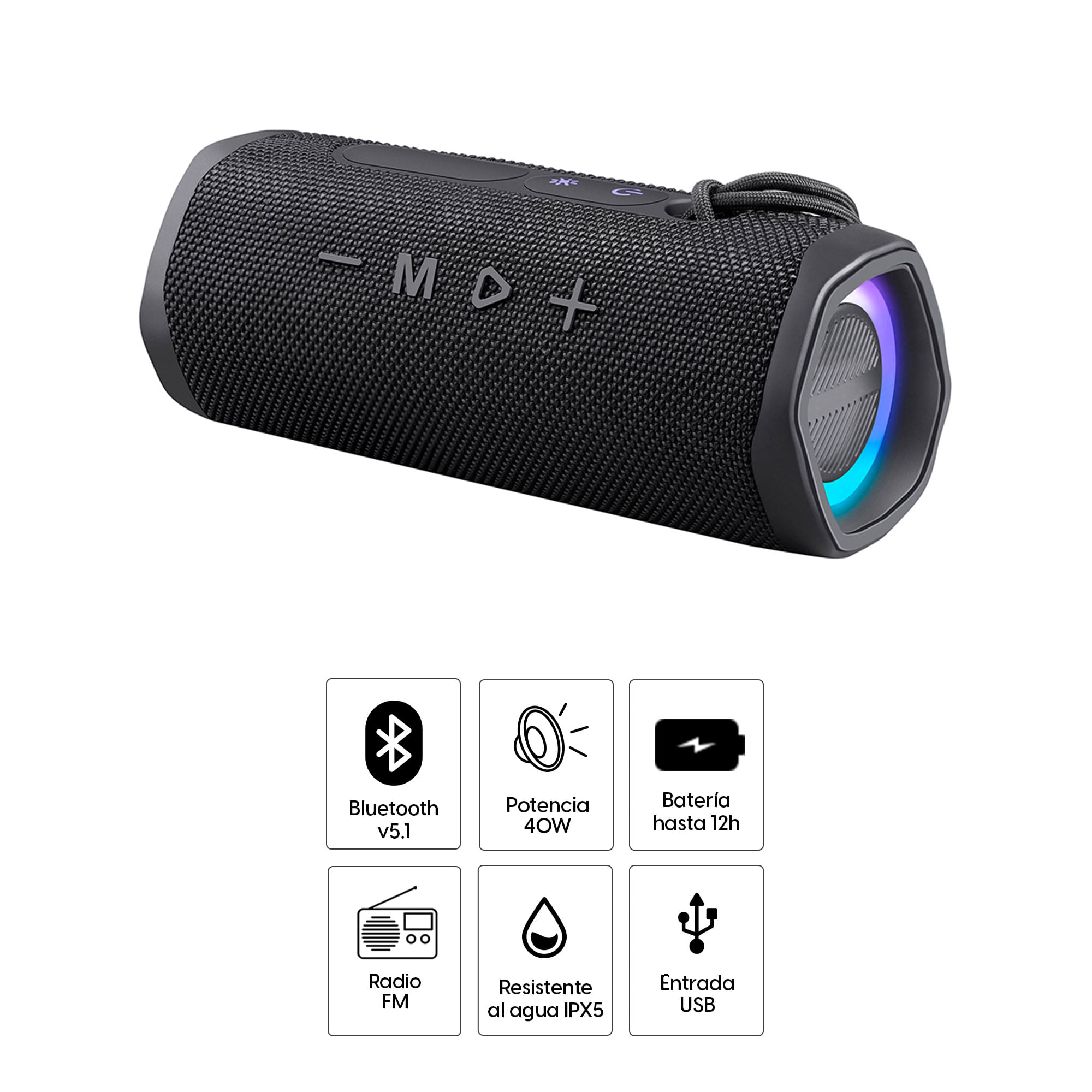 Imagen 2 del producto Parlante bluetooth Decibel Thunder 2 40W, resistencia al agua IPX5, función True Wireless batería 12 horas, negro