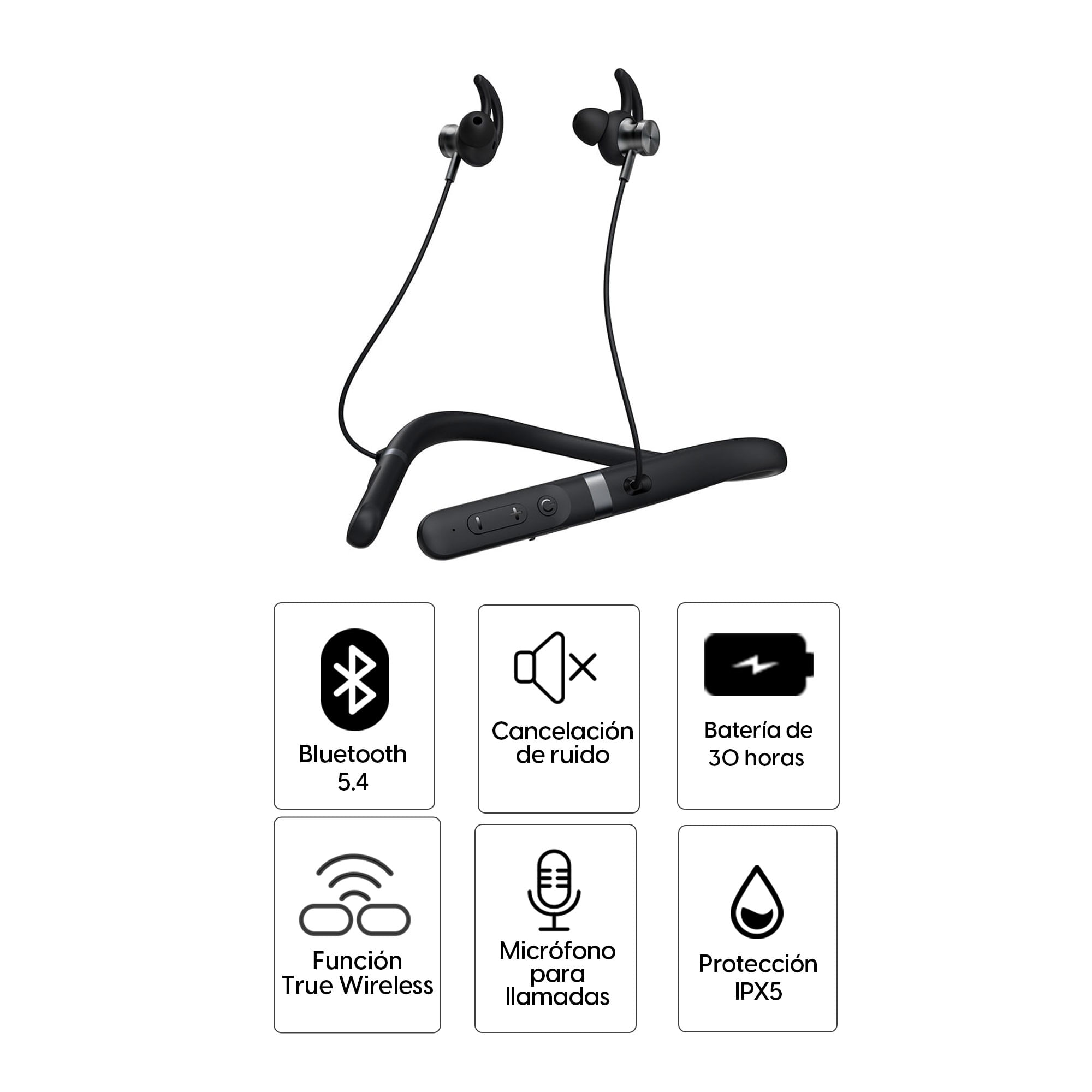 Imagen 2 del producto Audífonos bluetooth in ear Decibel Active Pro, resistente al agua IPX5, con cancelación de ruido, duración máxima 30 horas, banda de silicona, negro