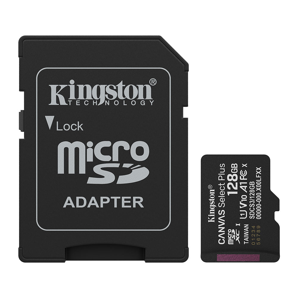 Imagen 1 del producto Tarjeta MicroSDXC Kingston Canvas Select Plus Gen3 128GB, A1, clase 10, 150 MB/s, incluye adaptador SD