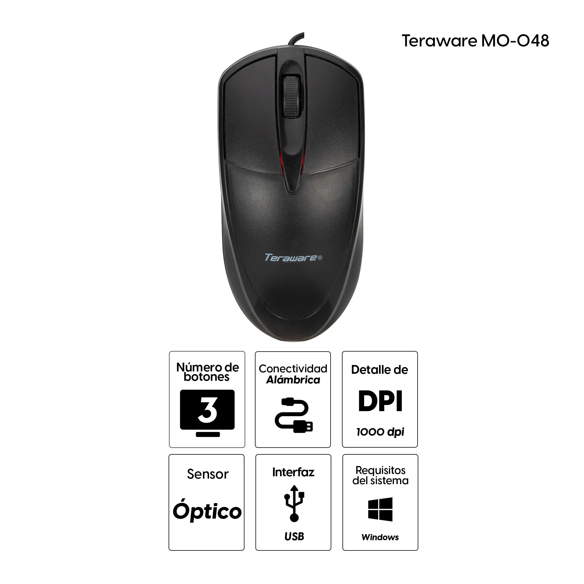 Imagen 2 del producto Mouse alámbrico Coolbox Teraware MO-048 Alámbrico Coolbox Teraware MO-048 USB 1000 dpi, 3 botones, negro