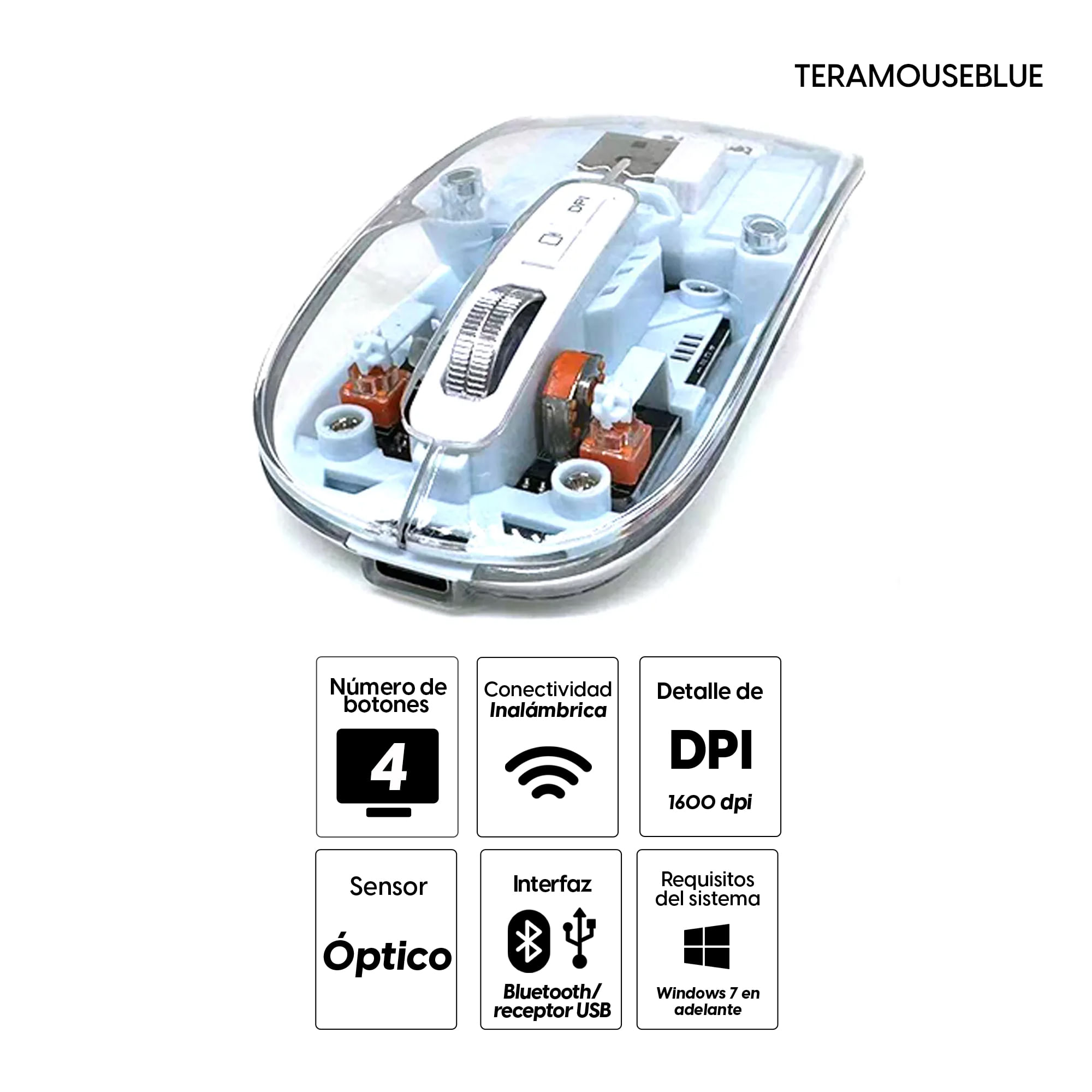 Imagen 2 del producto Mouse inalámbrico Coolbox Teraware TERAMOUSEBLUE Inalámbrico Coolbox Teraware TERAMOUSEBLUE, Bluetooth, 1600 dpi, 4 botones, azul, recargable