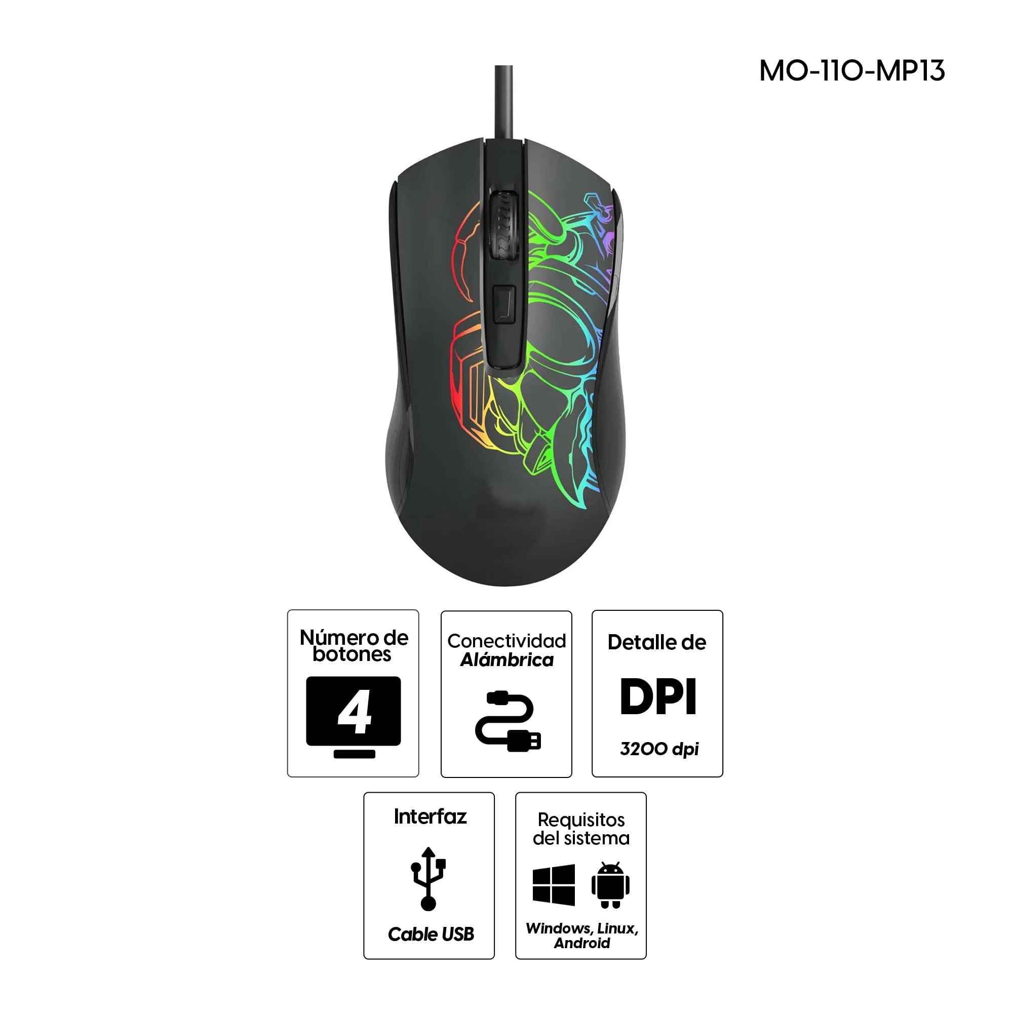Imagen 2 del producto Kit mouse alámbrico Coolbox Teraware con mousepad Alámbrico Coolbox Teraware USB, 1600 dpi, 4 botones, negro
