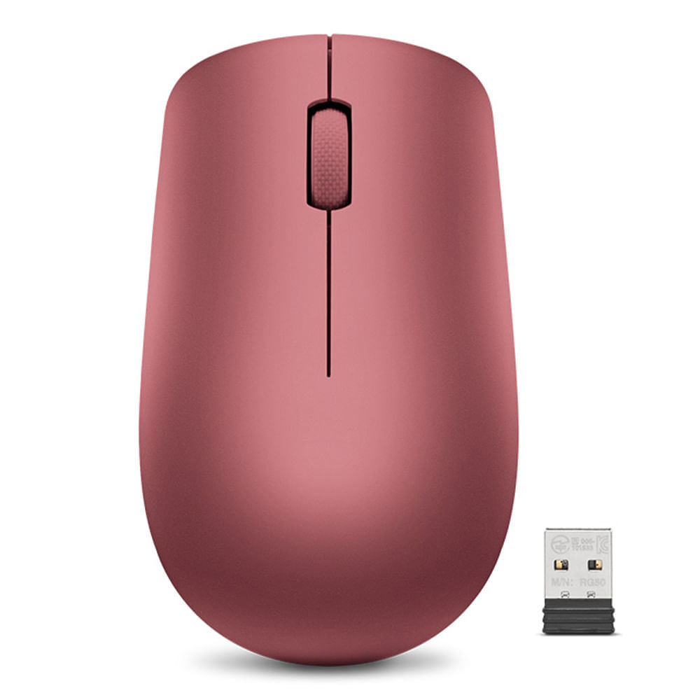 Mouse inalámbrico Lenovo 530 óptico, 1200 DPI, 3 botones, compacto y liviano, receptor USB 2.0, ideal para oficina, rojo