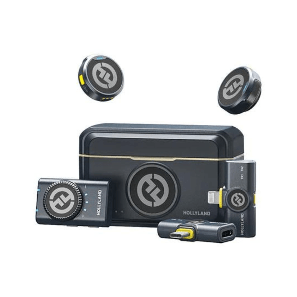 Micrófono inalámbrico Hollyland Lark M2 DUO, 2 transmisores, 100m alcance, cancelación de ruido, estuche carga, negro