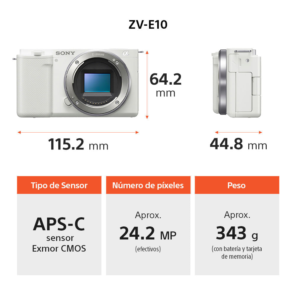 Imagen 2 del producto Cámara digital Alpha para Vlogs APS-C ZV-E10K ZV-E10K/WQ E38, con lente 16-50mm, micrófono incorporado, blanco