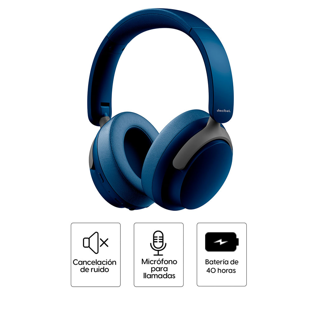 Imagen 2 del producto Audífonos bluetooth on ear Decibel Rhythmic Pro hasta 40 horas de duración, cancelación de ruido, azul