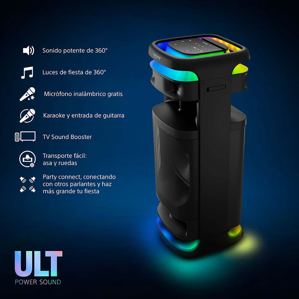 Imagen 2 del producto Parlante de torre Sony SRS-ULT1000 bluetooth luces 360°, incluye micrófono inalámbrico, negro