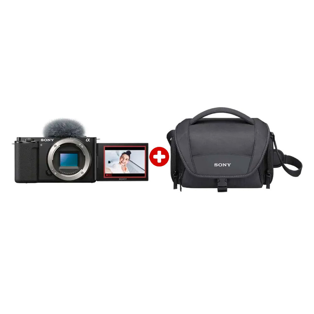 Imagen 1 del producto Cámara mirrorless Sony ZV-E10 con lente intercambiable APS-C + maletín de transporte LCS-U21, negro