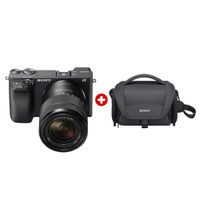 Cámara semi profesional mirrorless Sony Alpha a6400 APS-C, con lente 18-135mm + maletín de transporte LCS-U21, negro