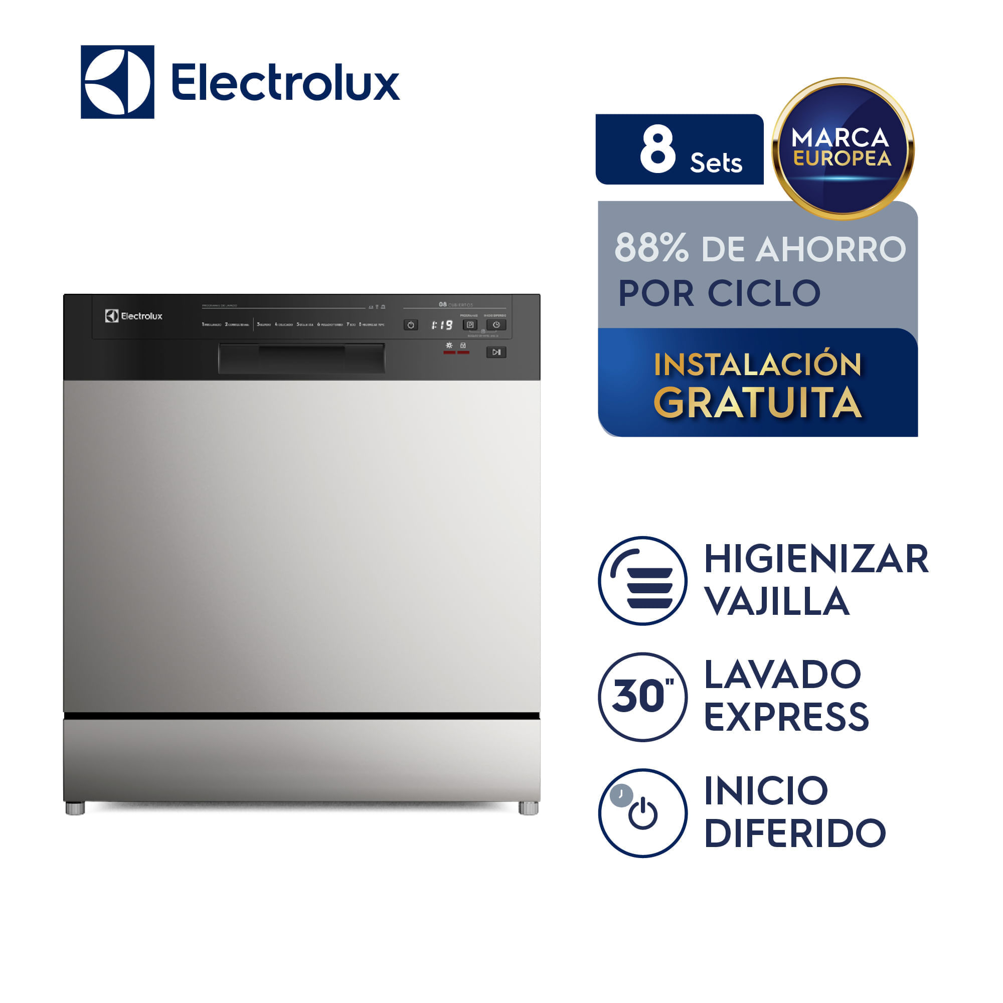 Imagen 2 del producto Lavavajillas Electrolux freestanding, 8 cubiertos, programa Eco, gris