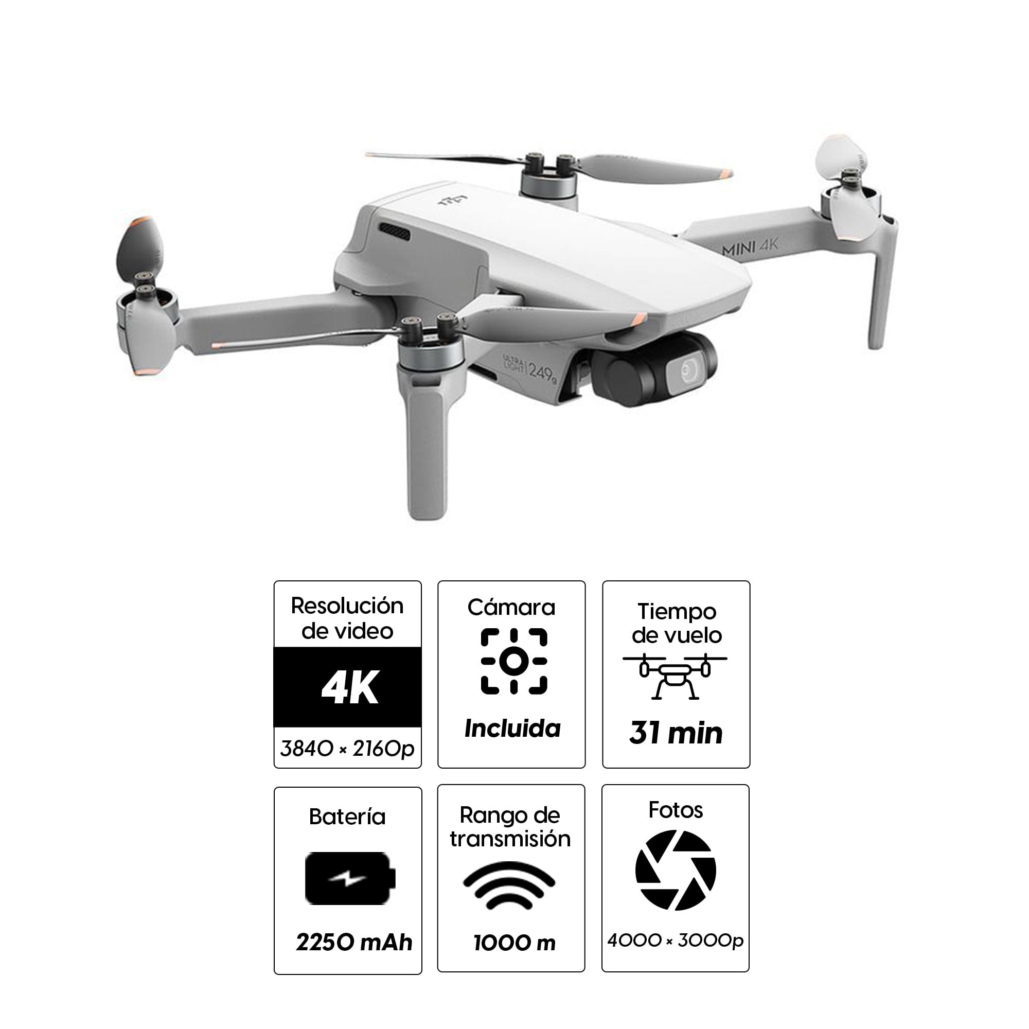 Imagen 2 del producto Drone DJI Mini 4K Fly More Combo (DJI RC-N1C) con control remoto, grabación en 4K, fotos de 12MP, tiempo de vuelo de 31 min