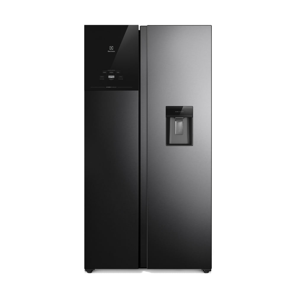 Refrigeradora Electrolux No Frost Side by Side, 522  litros, Inverter AutoSense, dispensador de agua, negro