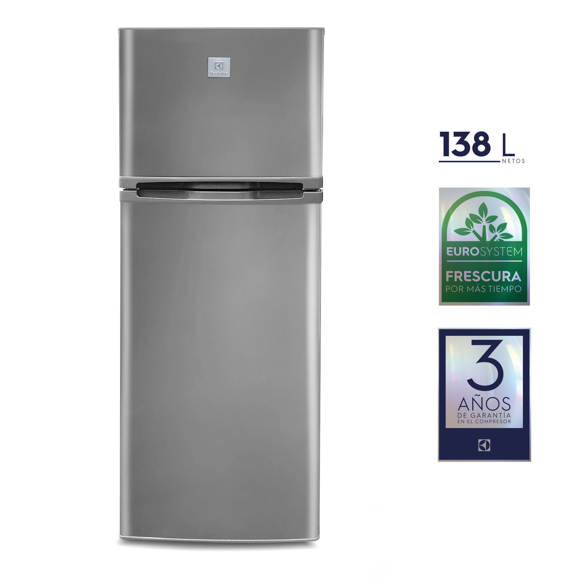 Imagen 2 del producto Refrigeradora Electrolux Top Mount Frost, 138 litros, sistema Eurofrío y congelamiento natural, plateado