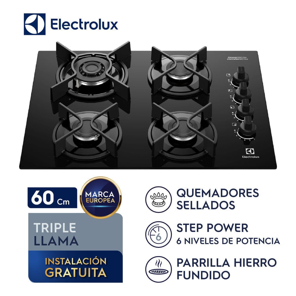 Imagen 2 del producto Cocina empotrable a gas Electrolux Experience KE4GC, 4 hornillas, triple llama, vitrocerámica