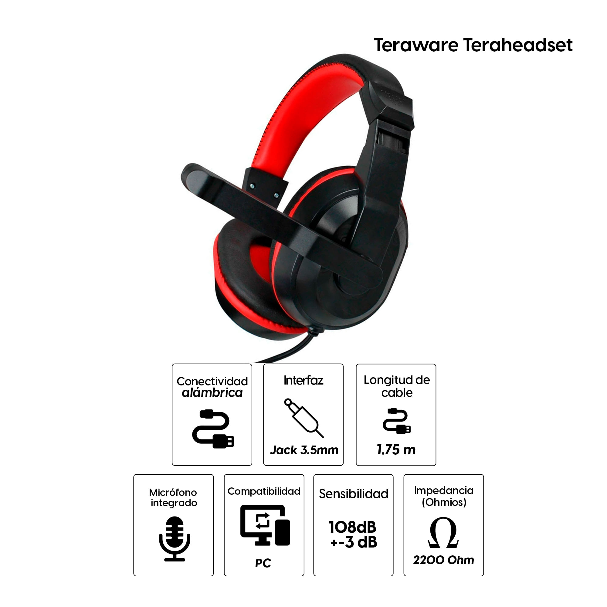 Imagen 2 del producto Audífonos Coolbox Teraware Teraheadset con micrófono, conexión 3.5 mm, 2200 ohms, sensibilidad -58dB +- 3dB, PC, negro