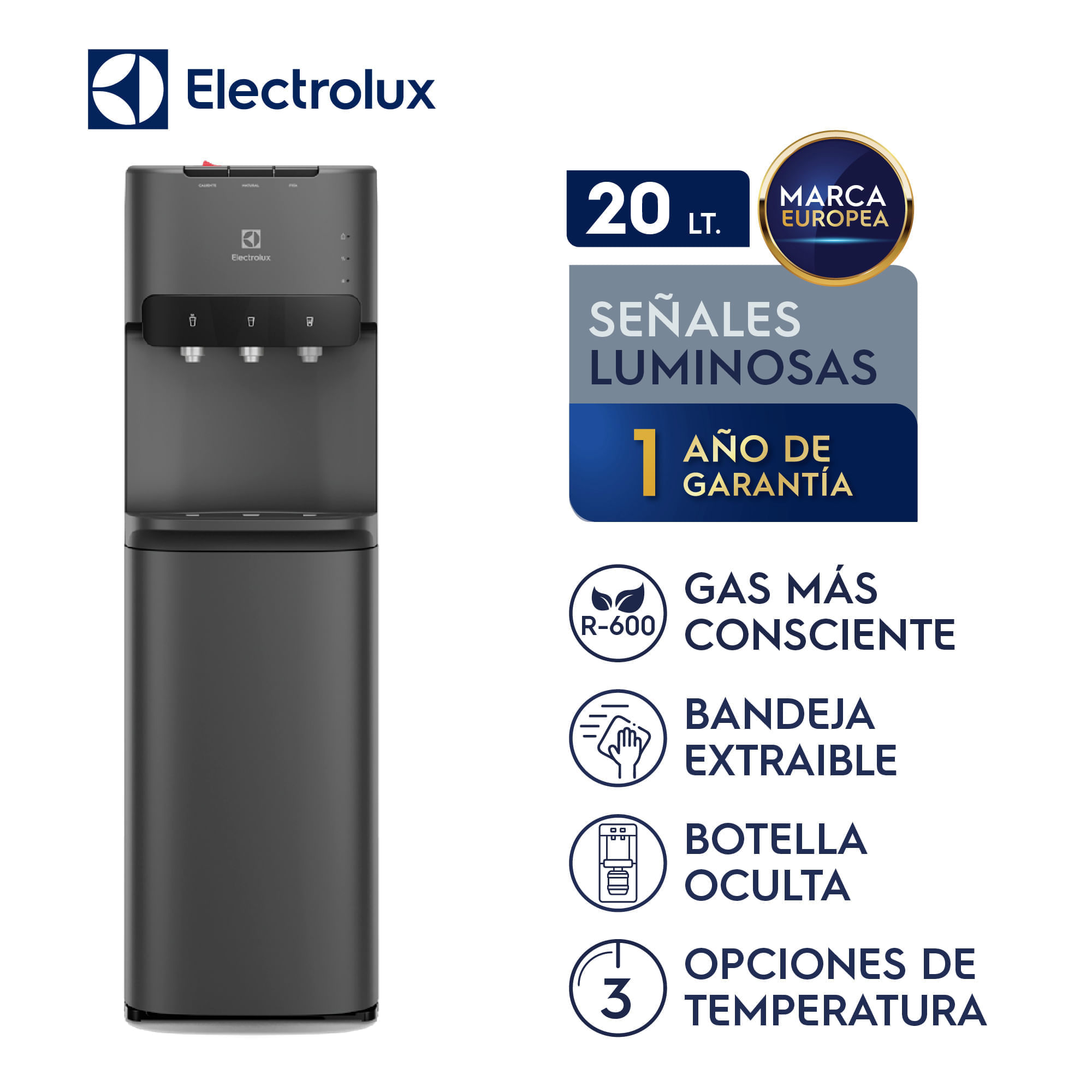 Imagen 2 del producto Dispensador de agua Electrolux Pure Sense, con botellón oculto, ED30SRBL, negro