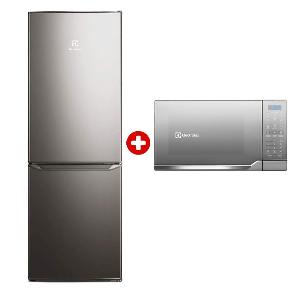 Combo: Refrigerador Electrolux Bottom Freezer, 166 litros, ERB162HS + microondas Electrolux, 25 litros, gris