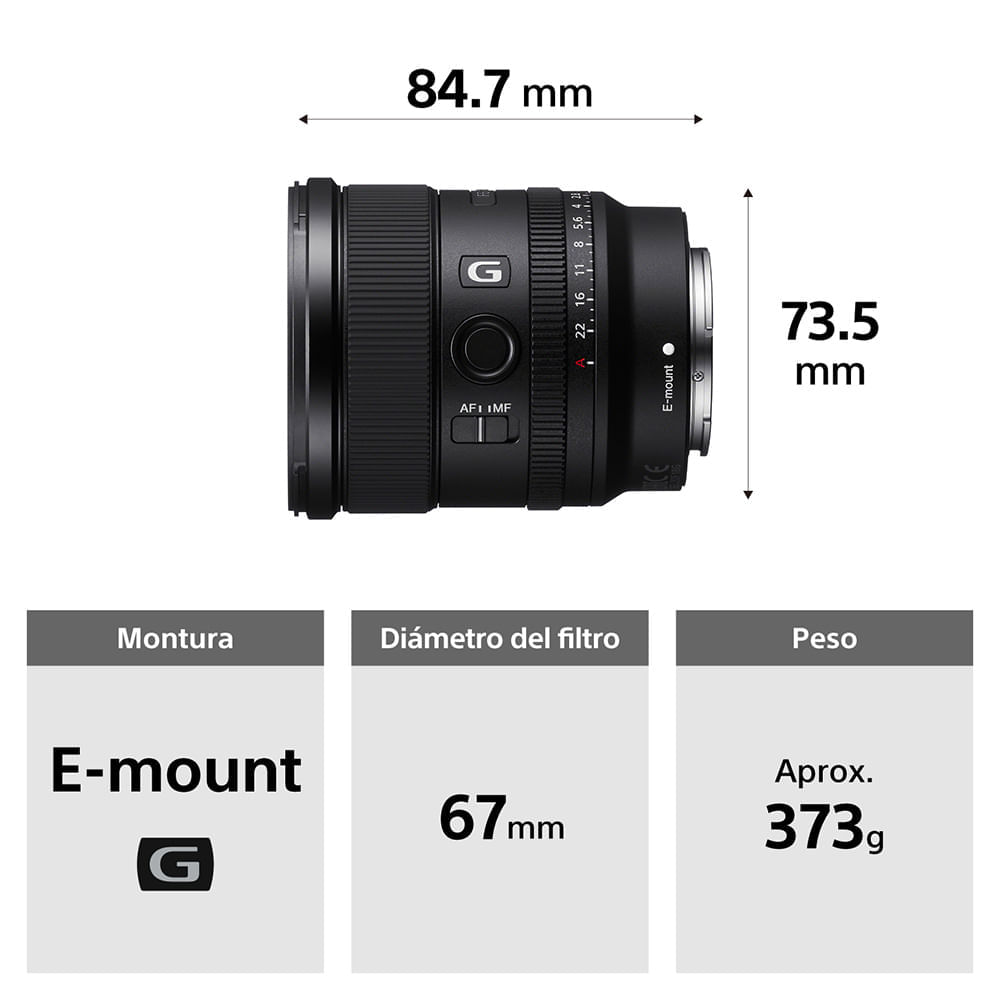 Imagen 2 del producto Lente Sony SEL20F18G ultra gran angular prime, apertura máx. F1.8, montura E Full Frame, negro