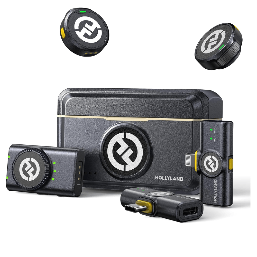 Micrófono inalámbrico Hollyland LARK M2, doble transmisor, cancelación de ruido, USB-C/Lightning, negro