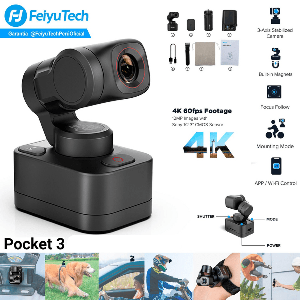 Imagen 2 del producto Cámara de acción Pocket 3, Ultra HD 4K, 360°, modos de seguimiento, sensor CMOS, toma panorámica, hyperlapse, negro