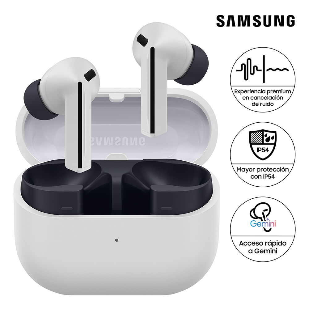 Imagen 2 del producto Audífonos bluetooth True Wireless Samsung Buds 3FE, resistencia al agua IP57, con cancelación de ruido, duración máxima 30 horas con estuche, gris