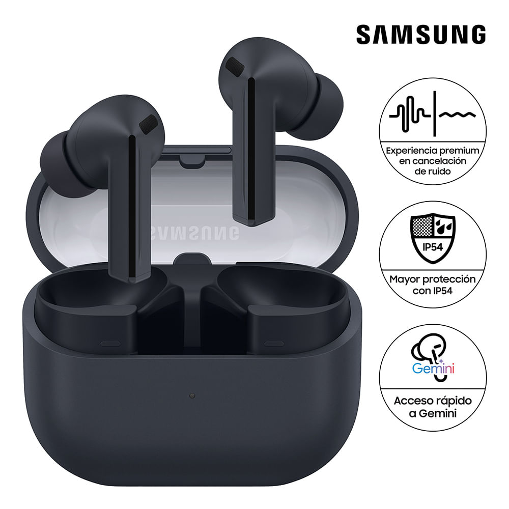 Imagen 2 del producto Audífonos bluetooth True Wireless Samsung Buds 3FE, resistencia al agua IP57, con cancelación de ruido, duración máxima 30 horas con estuche, negro